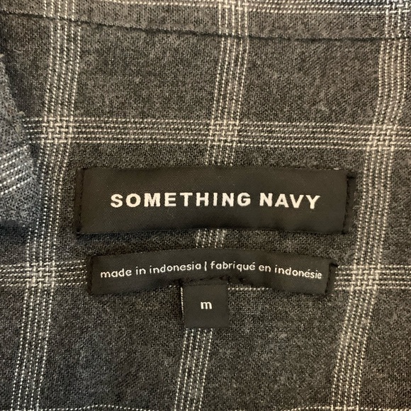 Something Navy Shirt Gray White Plaid Feminine Flannel Peasant Puff Sleeve Top - Picture 7 of 7